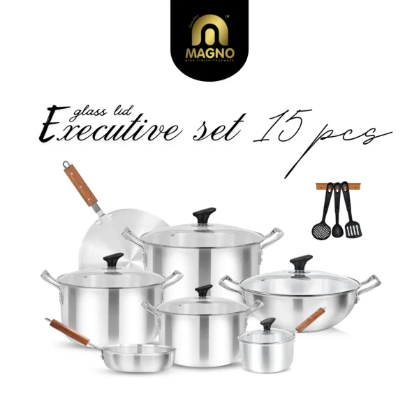 Executive Gift Set 15pcs Metal Finish Glass Lids