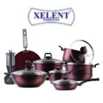magno xelent 21 pcs grand set marble maroon in pakistan nonstick cookware