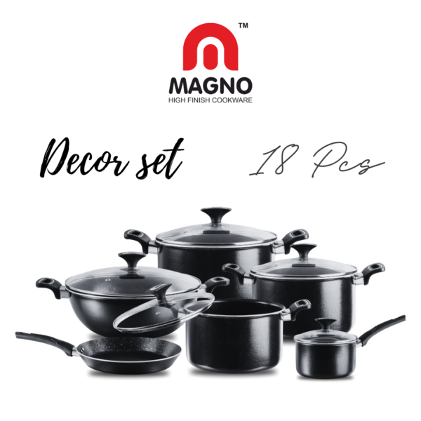 DECORE NONSTICK COOKWARE SET 18 PCS BLACK