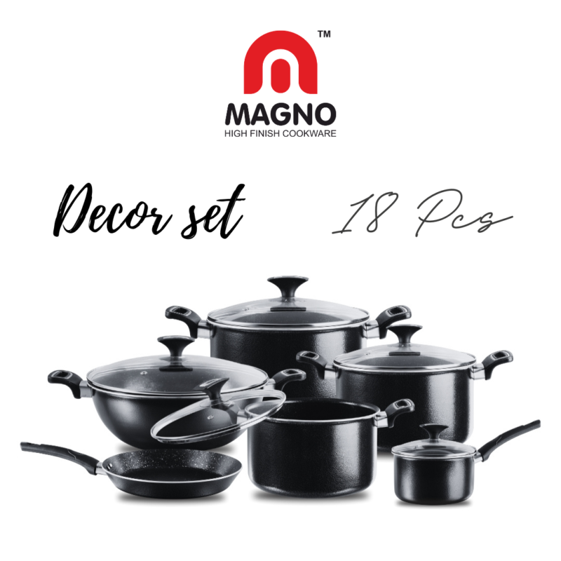 DECORE NONSTICK COOKWARE SET 18 PCS BLACK