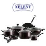 XELENT 18PCS Crystal Cookware Set Deep Maroon, Premium Non-Stick Crystal Shine Cookware