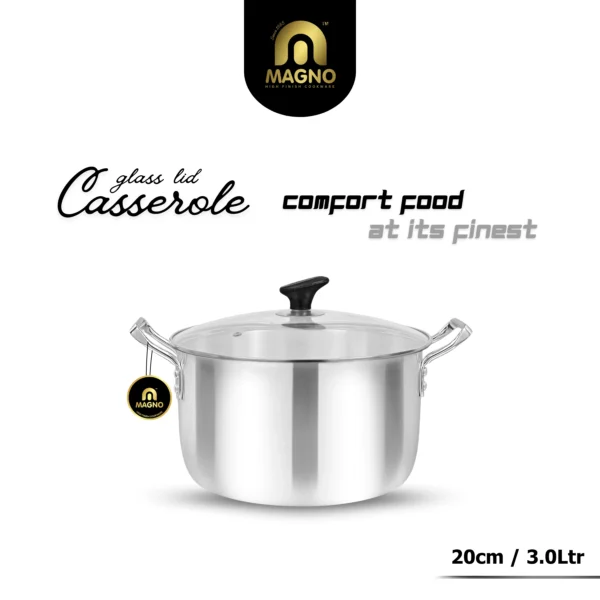Casserole 20cm Metal Finish Glass Lid