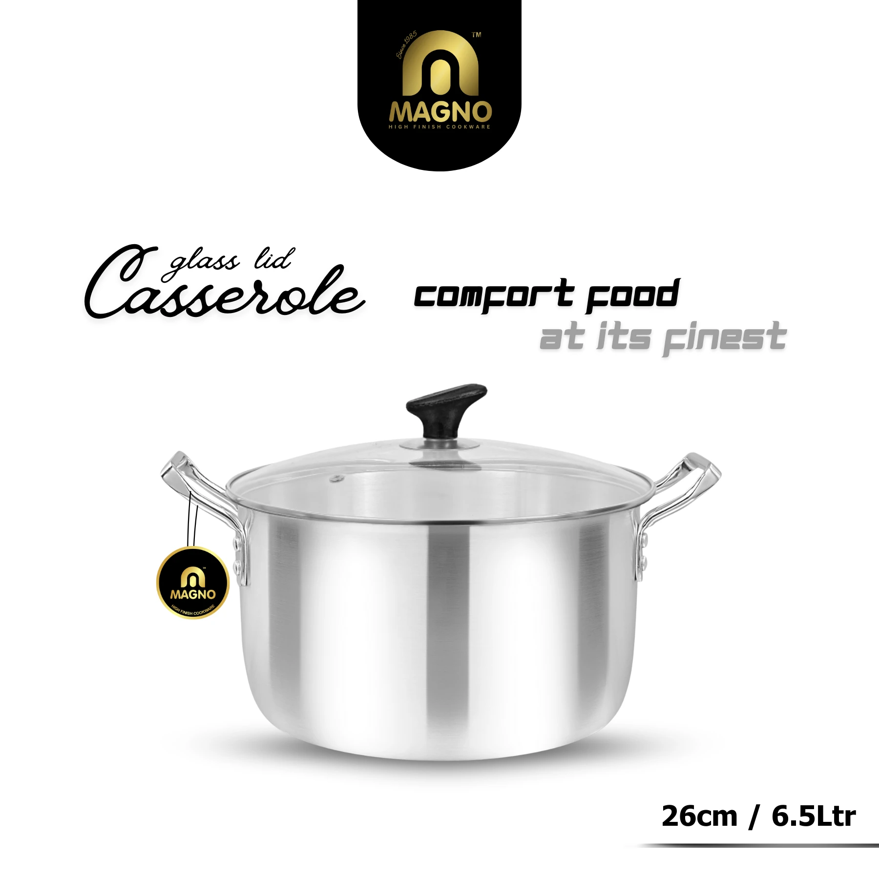75 Casserole 26 cm Metal Finish Glass Lid - Image 1
