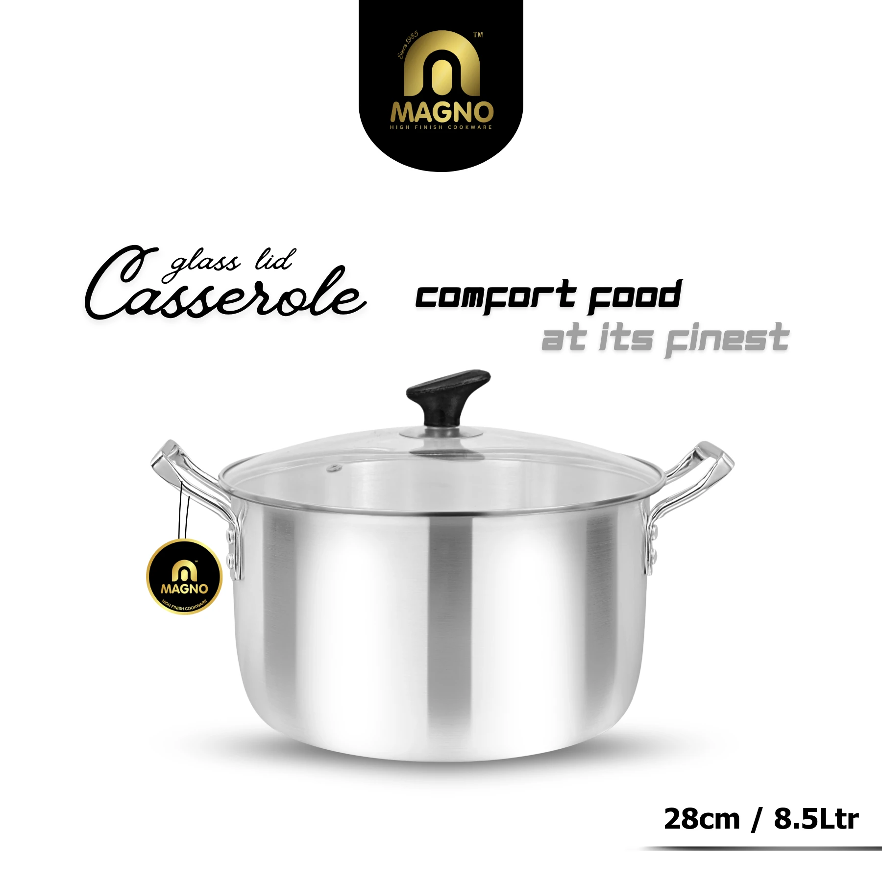 76 Casserole 28 cm Metal Finish Glass Lid - Image 1