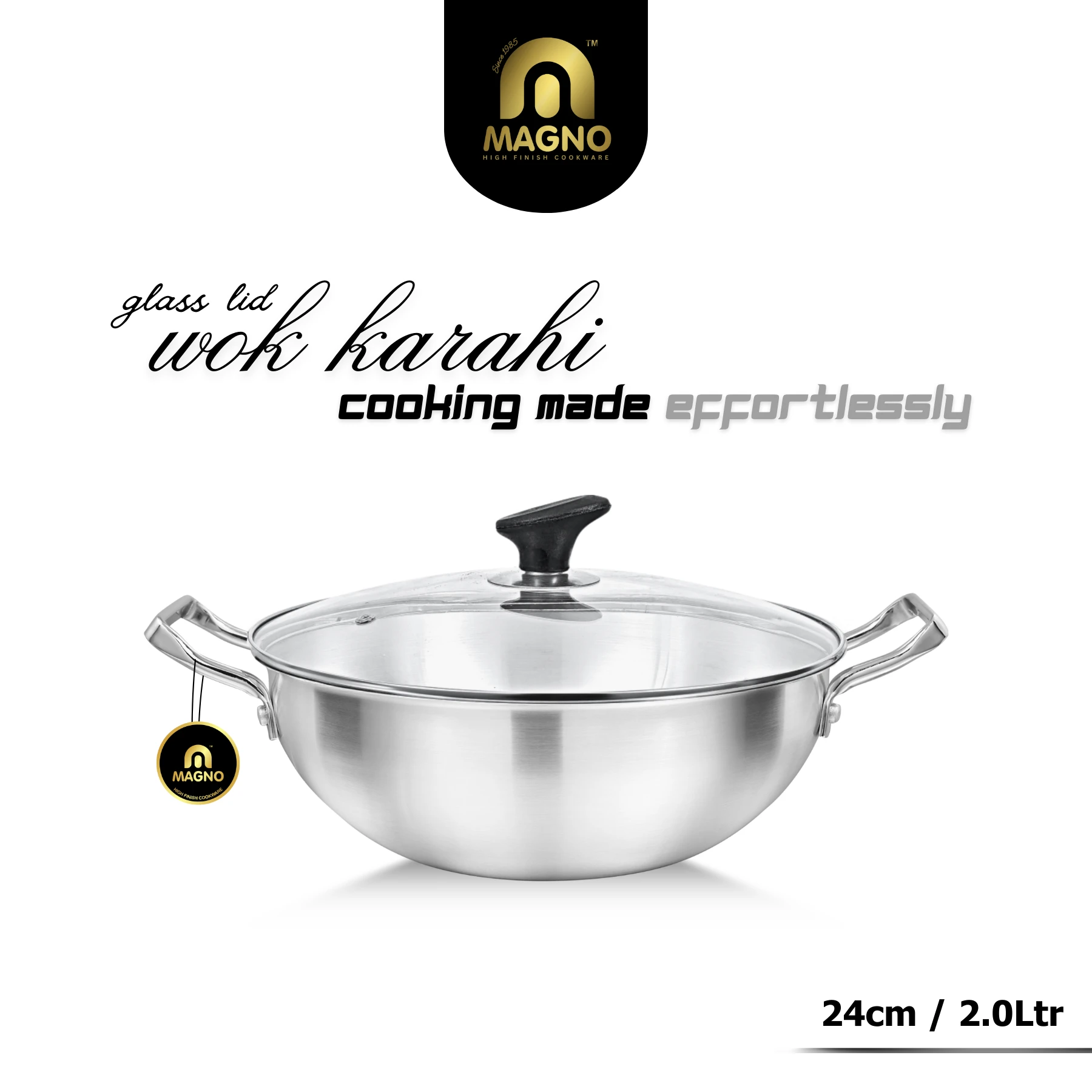 82 Wok/Karahi 24cm Metal Finish Glass Lid - Image 1