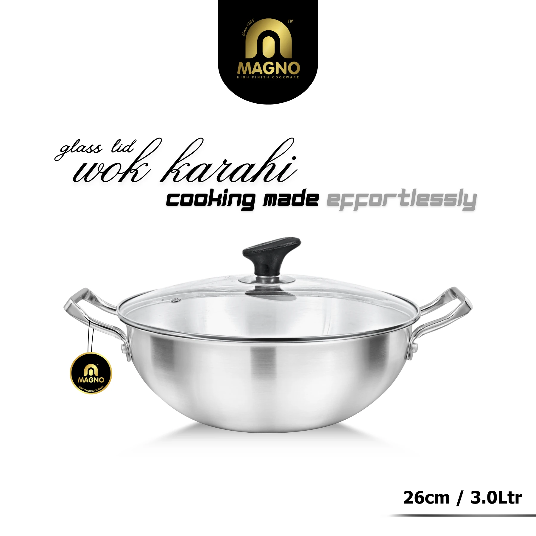 83 Wok/Karahi 26cm Metal Finish Glass Lid - Image 1